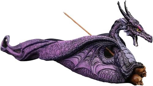 Miniatura 1 de Ebros Gift Fantasía púrpura medianoche luna dragón sosteniendo calaveras incienso quemador de cono de figura 12 pulgadas de largo Calabozos y
