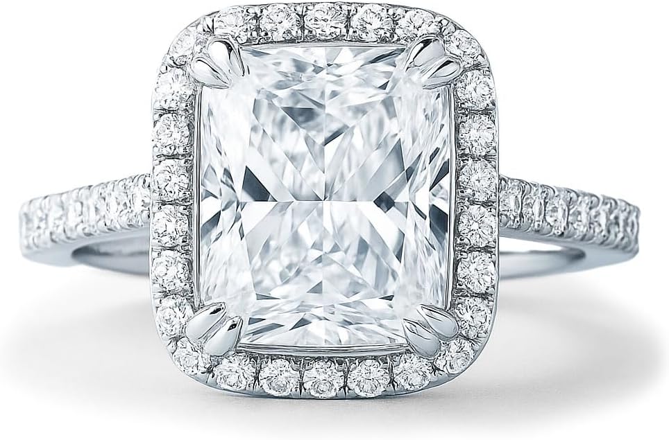 KEAO BROOKE 3 Carat Princess-Cut Halo Engagement Ring with Pavé Accent Stones, Classic Cushion Halo Setting, Elegant Bridal Jewelry