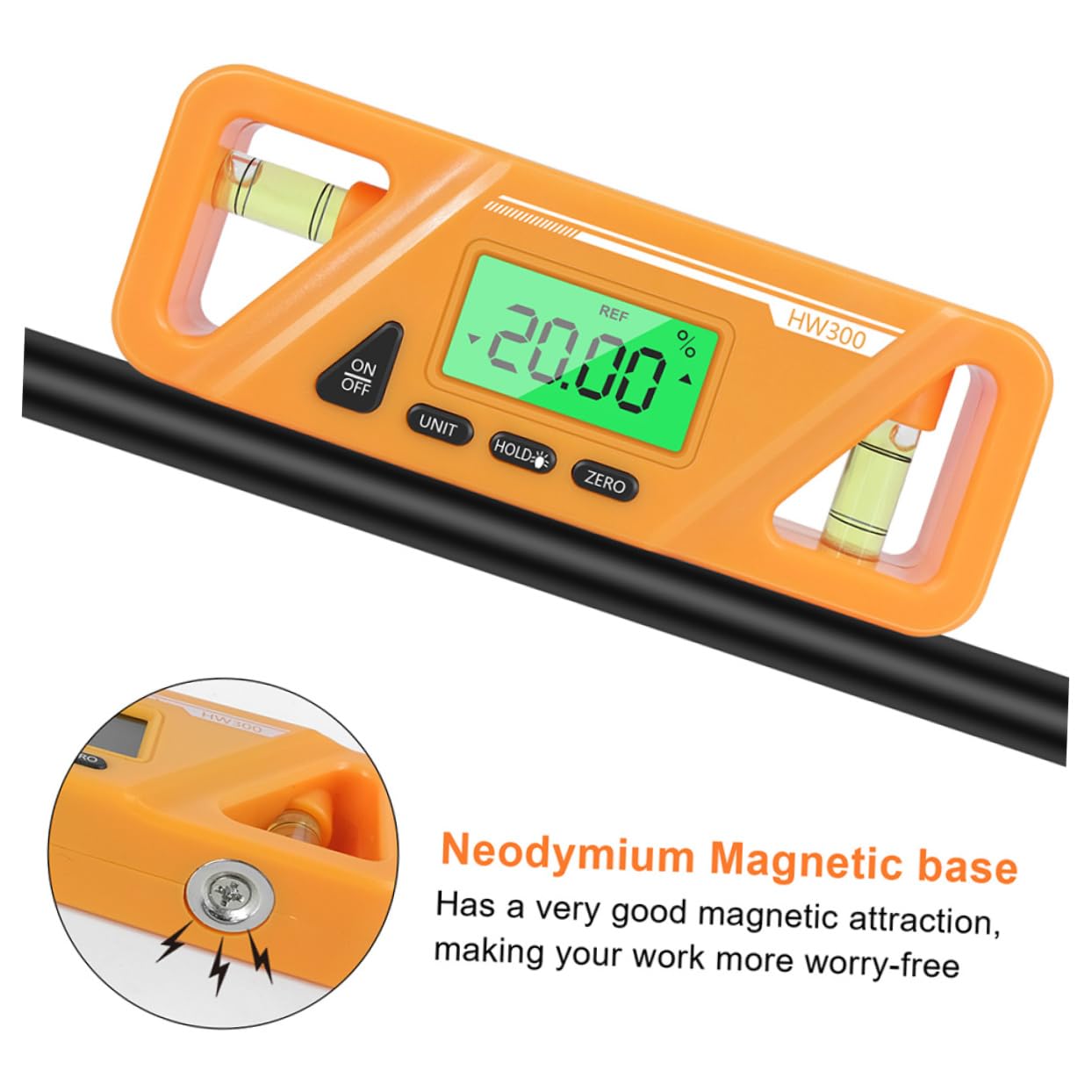 Medidor de Ángulo Digital Magnético, Pantalla Precisa, Naranja