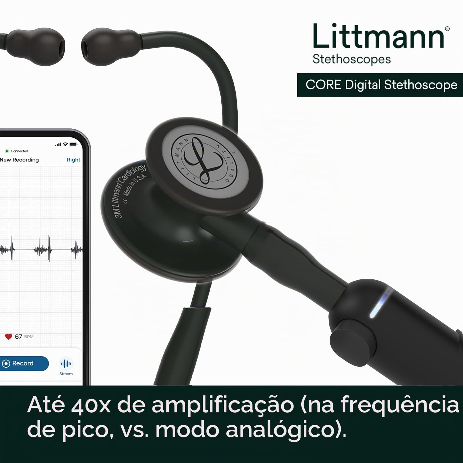 3M™ Littmann® CORE Digital Stethoscope, Black Chestpiece, Tube