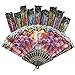 10 Pack Vintage Spanish Floral Folding Hand Fan Sequin Fabric Folding Handheld Hand Fan, Random Color