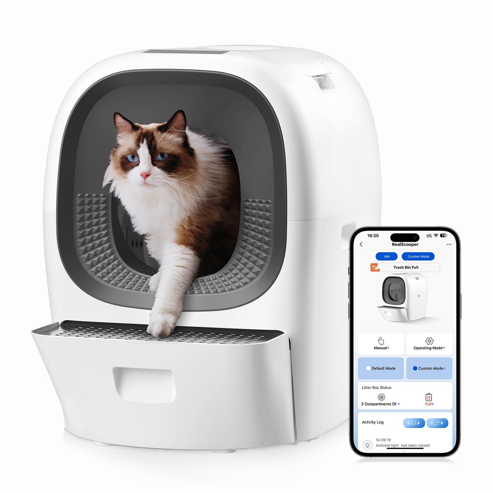 LALAHOME RealScooper Pro Automatic Litter Refill Self-Cleaning Cat Litter Box AI Self-Refilling Robot with Auto Scoop, 5G WiFi Phone App Control, Anti-Pinch Sensors, Space-Saving/Max Capacity 80L