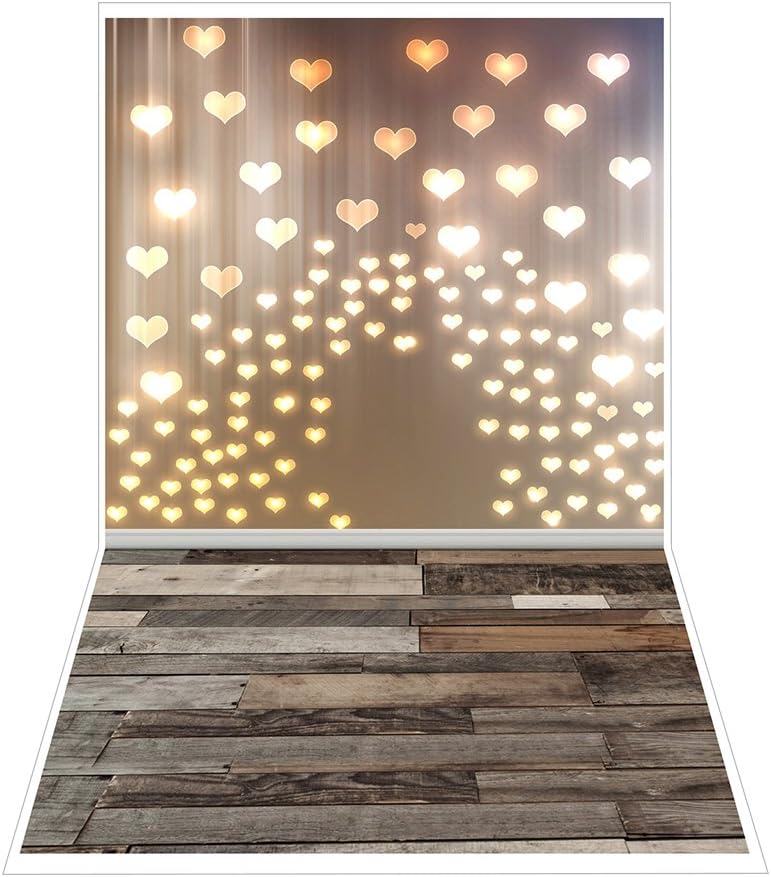 1.5 By 0.9m / 4.9 By 3.0ft Backdrop Photography Background Romantic Heart-shape Wood Floor Pattern for DSLR Camera Photo Studio Video