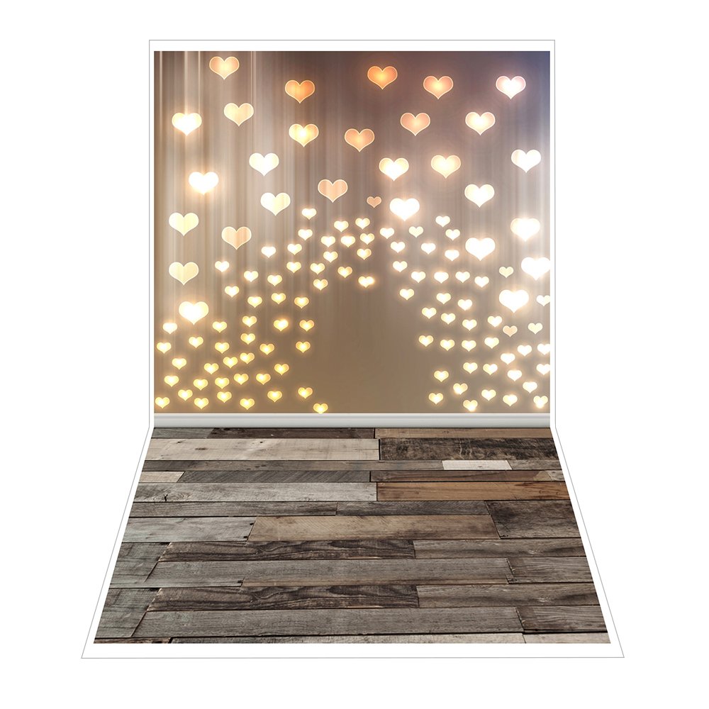 1.5 By 0.9m / 4.9 By 3.0ft Backdrop Photography Background Romantic Heart-shape Wood Floor Pattern for DSLR Camera Photo Studio Video
