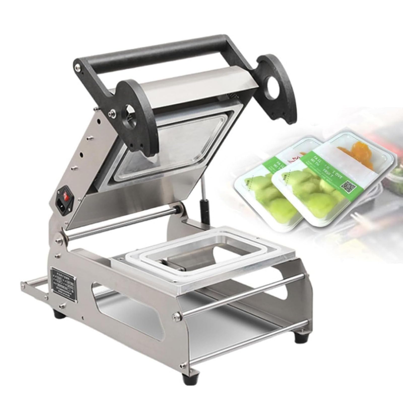 Máquina de sellado térmico semiautomática para envasado de alimentos, sellador comercial de bandejas de carne, sellador de cajas de comida a presión manual, 7-8 paquetes/minuto, ancho de película de
