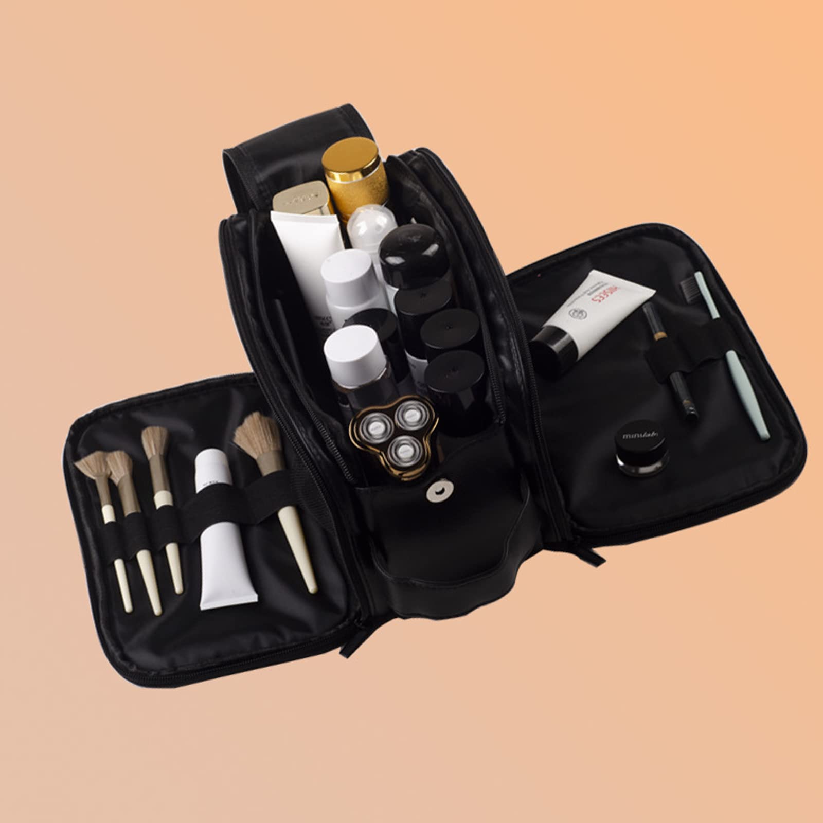 Neceser Personalizado para Hombres, Neceser De Viaje, Organizador De Bolsa De Afeitar De Cuero PU para El Hogar, Negocios, Vacaciones, Accesorios De Tocador,Negro
