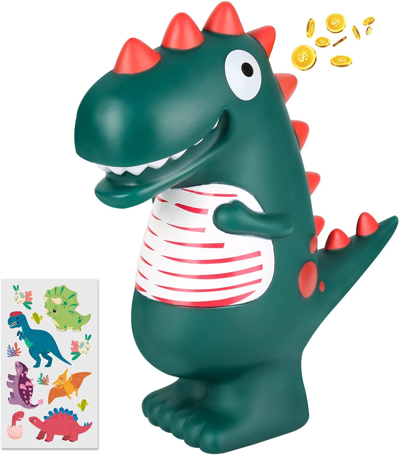 Piggy Bank Dinosaur Money Box Coin Money Tin Personalised Money Jar for Kids and Adults Boys and Girls as Birthday(Green Cute Dinosaur)