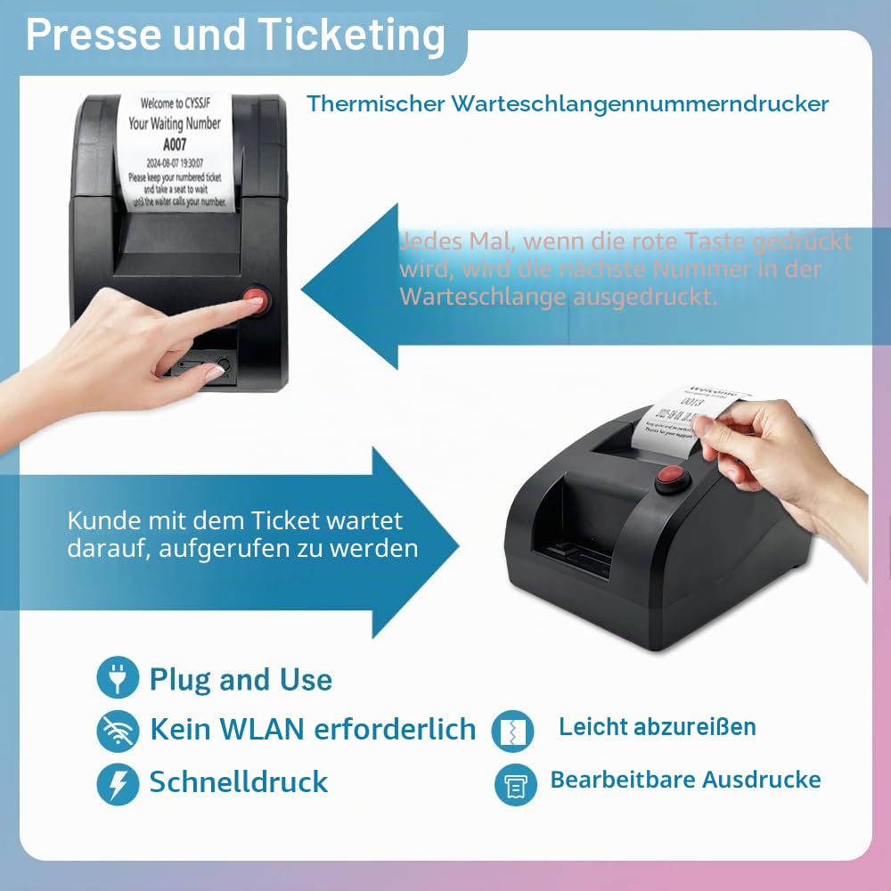 Wartenummern-Automat : Ticket-Drucker zum Nummern Ziehen (Thermodrucken) | Selbstbearbeitbare Wartemarken per PC | Warteschlangen-Management für Arztpraxis, MVZ, Behörde,Restaurant