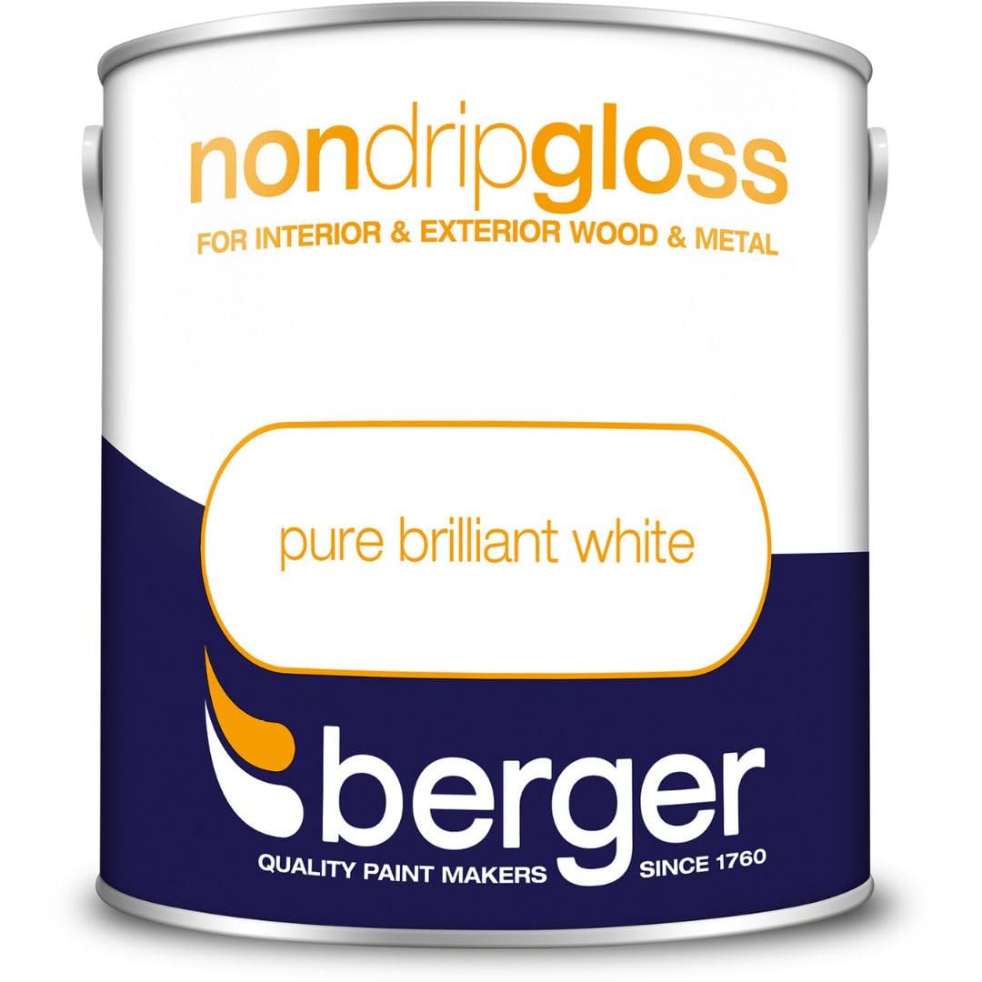 Pure Brilliant White Non Drip Gloss Paint 2.5L | Interior and Exterior Wood and Metal Paint | High Shine Durable Gloss Finish | Non Drip Trim Paint for Doors Skirting Boards Gates and Railings