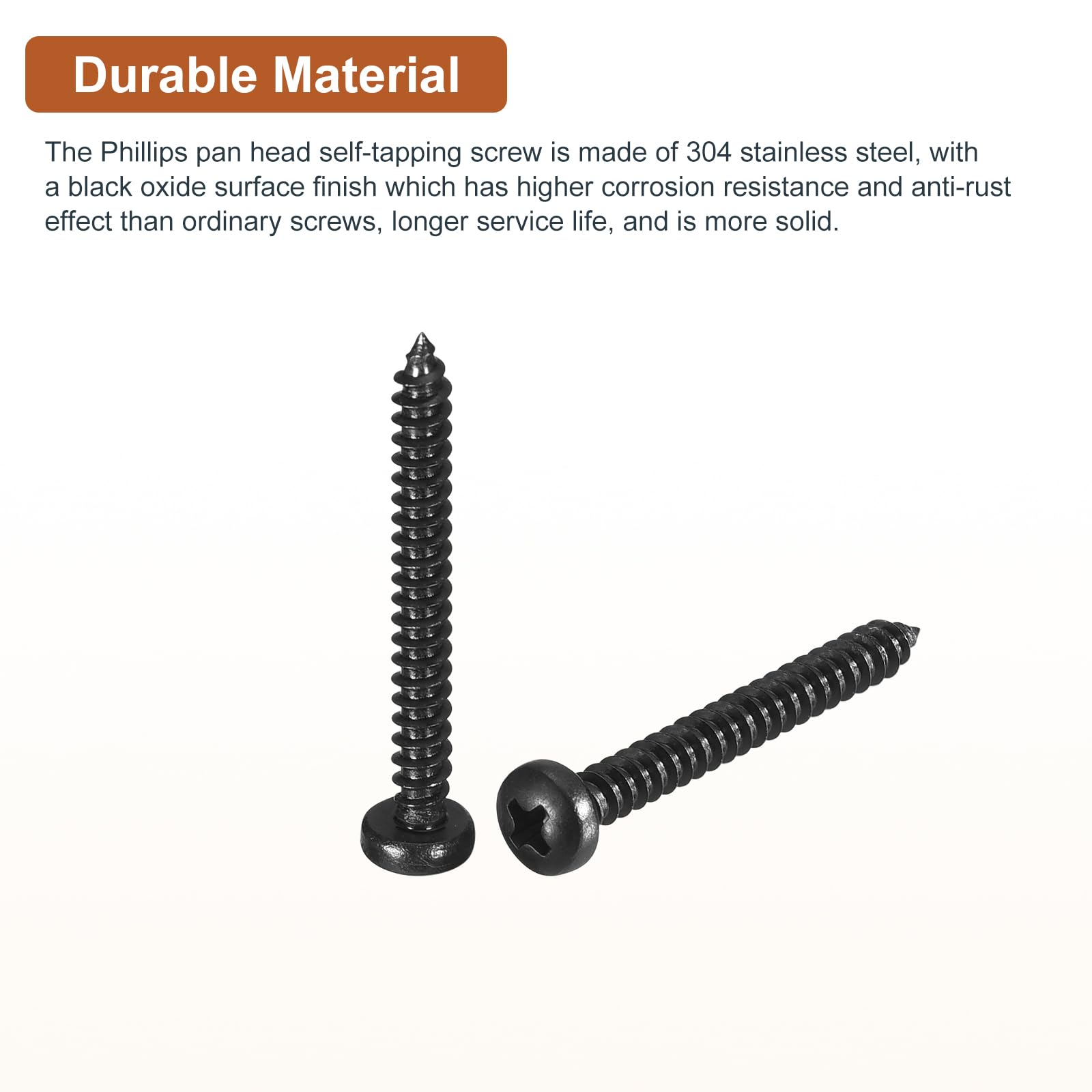 DTGN #4x1" Phillips Pan Head Self-tapping Screw - 100Pack - Black Oxide 304 Stainless Steel Sheet Metal Screws Wood Screws - Image 3