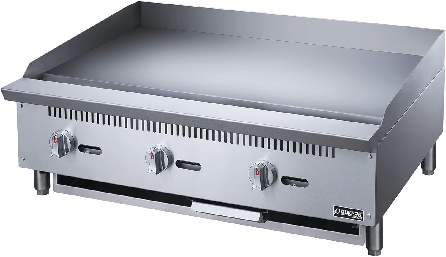 Dukers DCGMA36 36" in. W Commercial Countertop Gas Griddle, 1 Burner, NG/LPG (Natural Gas/Liquid Propane) 30,000 BTU 1 inch Plate with Manual Controls