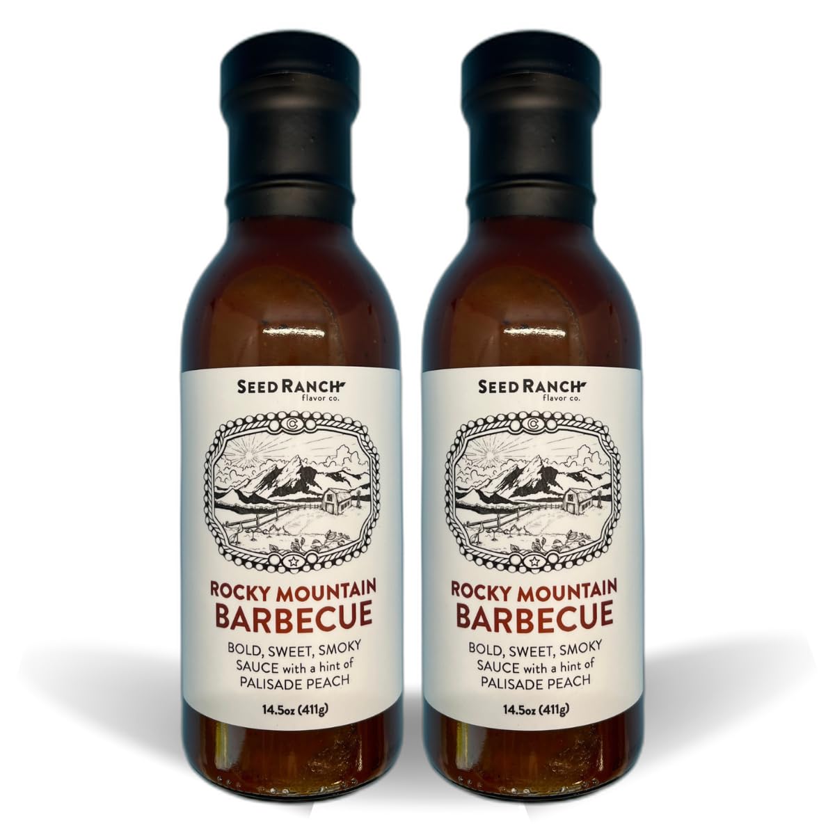 Seed Ranch Rocky Mountain Barbecue Sauce, 14.5 Oz. 2 Pack - Sweet & Smoky Flavor with Palisade Peach - Vegan, Non-GMO, Gluten-Free - Summer Peach BBQ