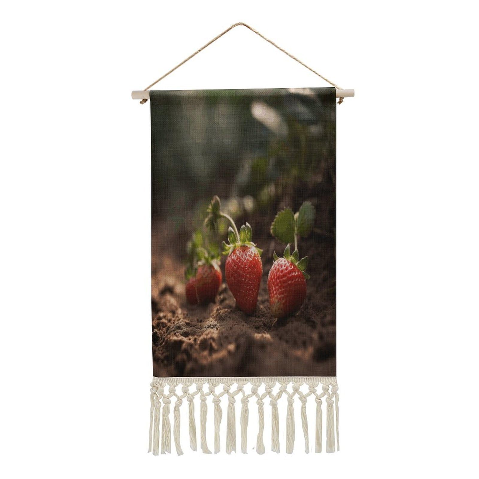 Adfgyerh Style Strawberries In The Soil Tapestry With Tassels Cotton And Linen Hanging Posters, Wall Art For Travel Gift, Wall Tapestry For Office Home Decor Bedroom Living Room Decor