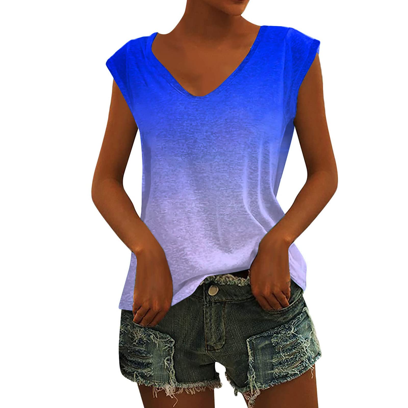 Womens Summer Gradient Print Tops V Neck Loose Tunic Shirts Casual Short Sleeve Shirts Raglan Sleeve Shirts Women Women Dressy Tops And Blouses