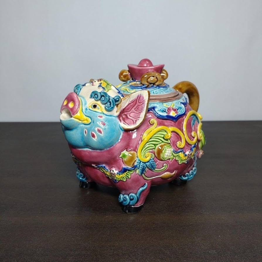 Amazon | 台湾 交趾焼 豚形 急須 在印 | ノーブランド品 | 急須 通販
