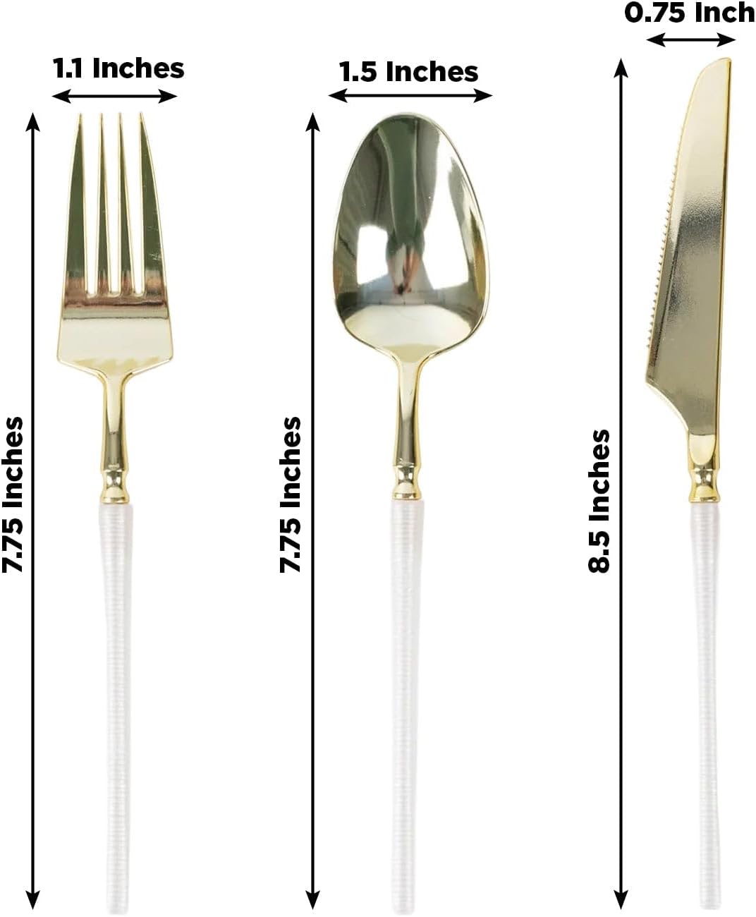 Efavormart 60 Pcs Gold Plastic Cutlery Set with White Handle, Heavy Duty Disposable Fork Spoon Knife Combo, Modern Minimalist Style
