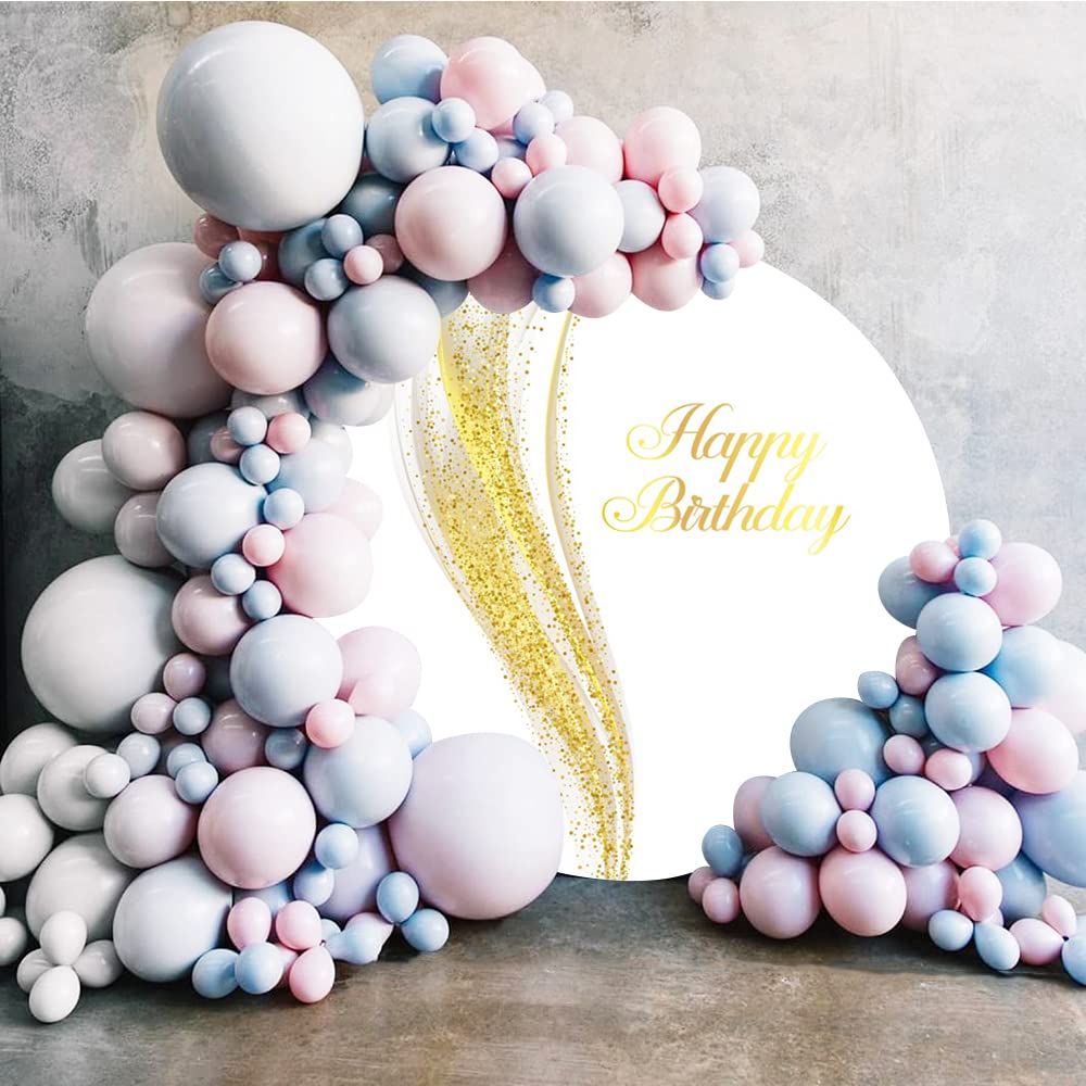 Diamètre 2m Luxe Anniversaire Toile de Fond Ronde Couvrir Briller Paillettes Blanc et Or Arrière-Plan de la Photographie pour Femme Fête d'anniversaire Bannière de Table à gâteaux