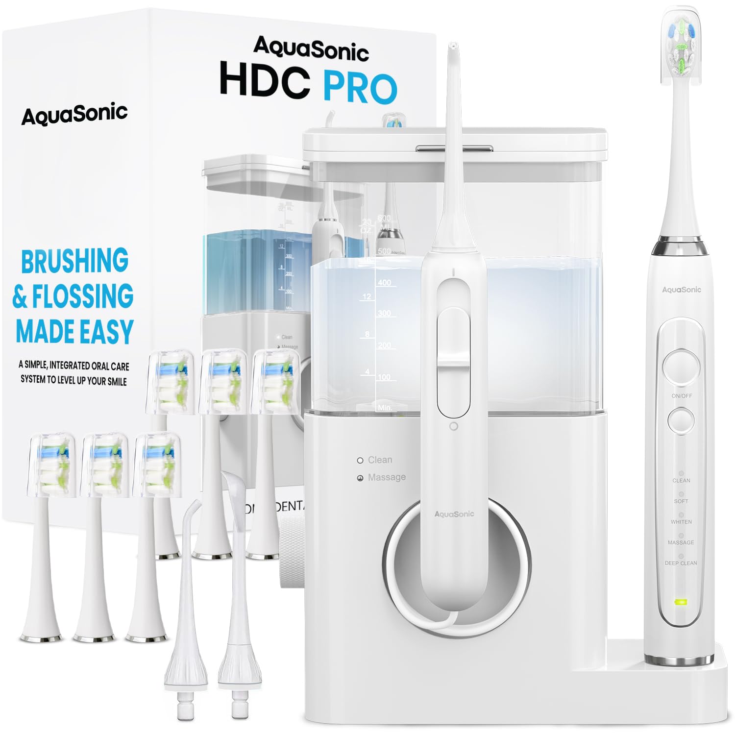 AquaSonic Home Dental Center PRO – Brushing & Flossing Made Easy – Brush & Floss – Power Toothbrush & Water Flosser – Whiter Teeth & Healthier Gums