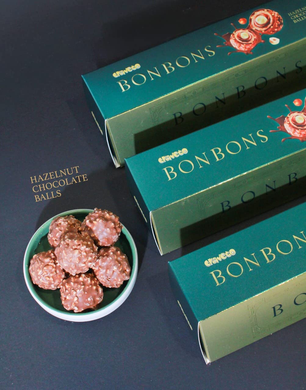 Craveto Bonbon Chocolate Balls, Pack of 2 | Topped with Hazelnuts | Delicous Centre | Chocolate Dessert Pops | Sweet Treats | Rich Chocolated Coated Wafer Ball with Hazelnut | 80g x 2