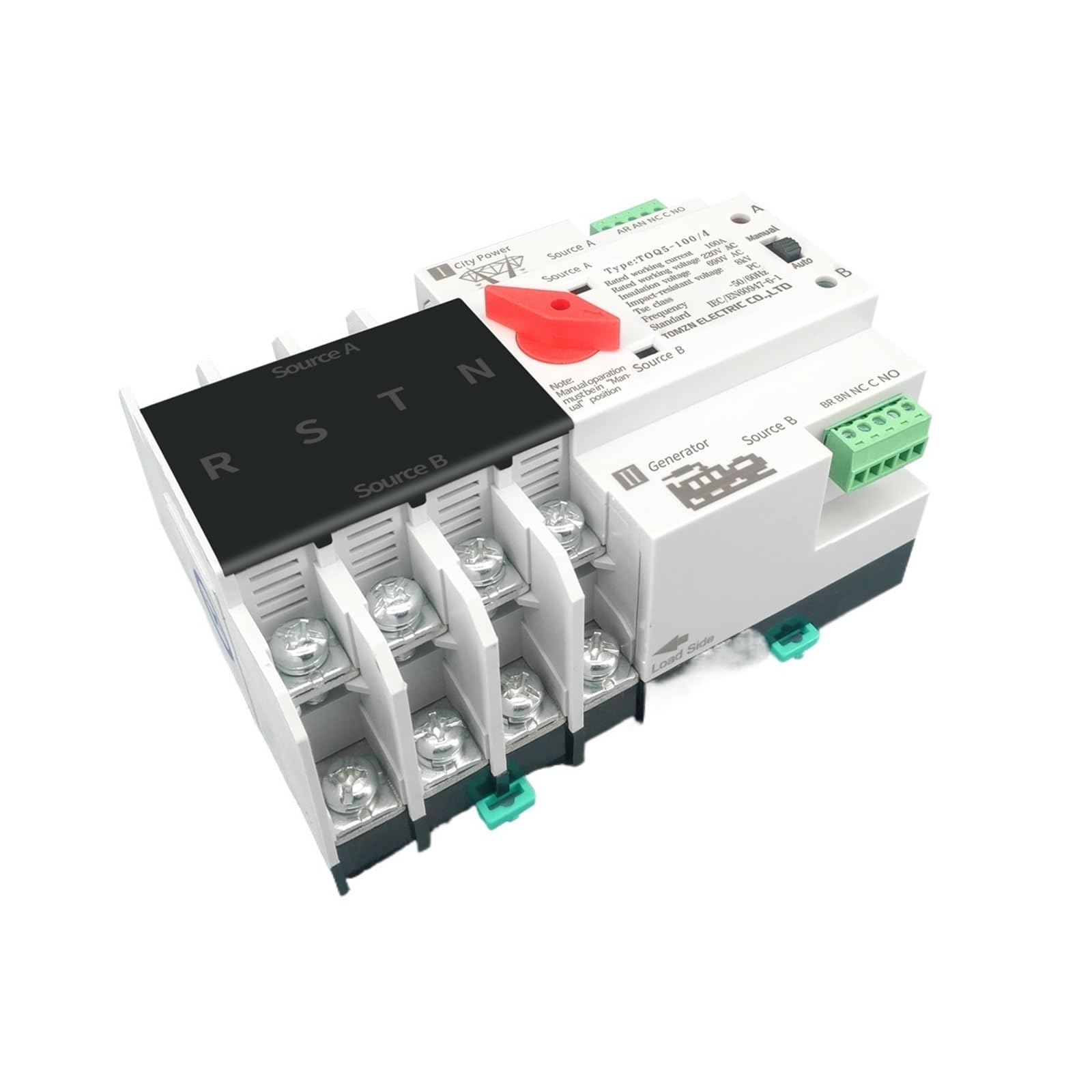 1PCS Rail triphasé ATS Double alimentation Commutateur de transfert automatique Sélecteur électrique Alimentation sans interruption 4P 63A 100A 125A(25 V,110V)