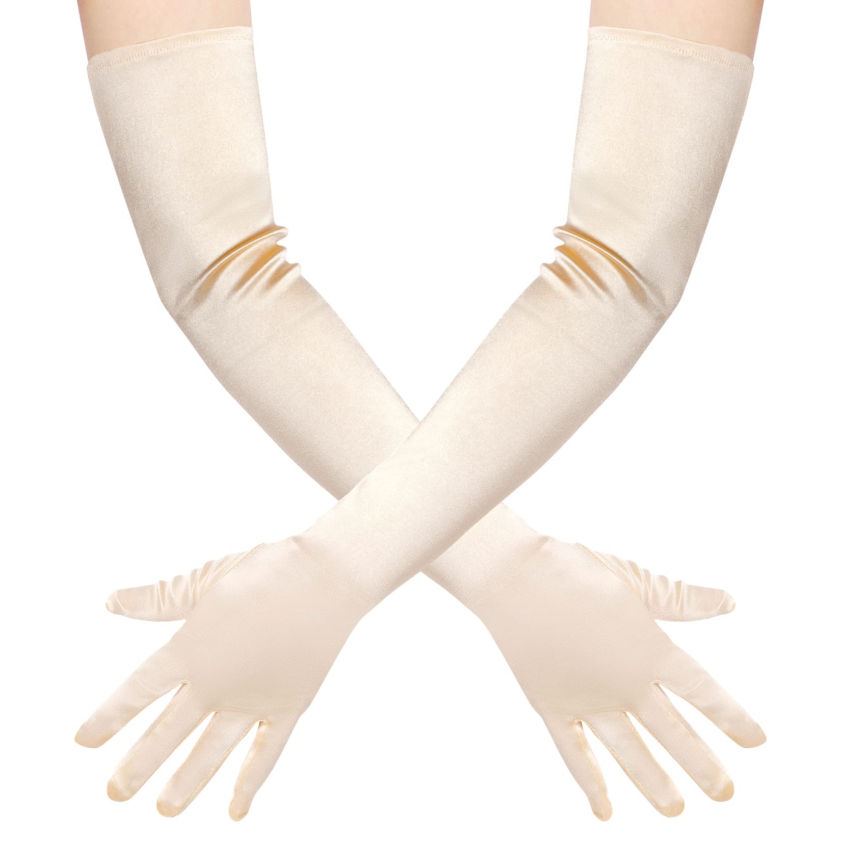 WobeLong Opera Party 20s Satin Gloves Stretchy Adult Size Elbow Length Wedding