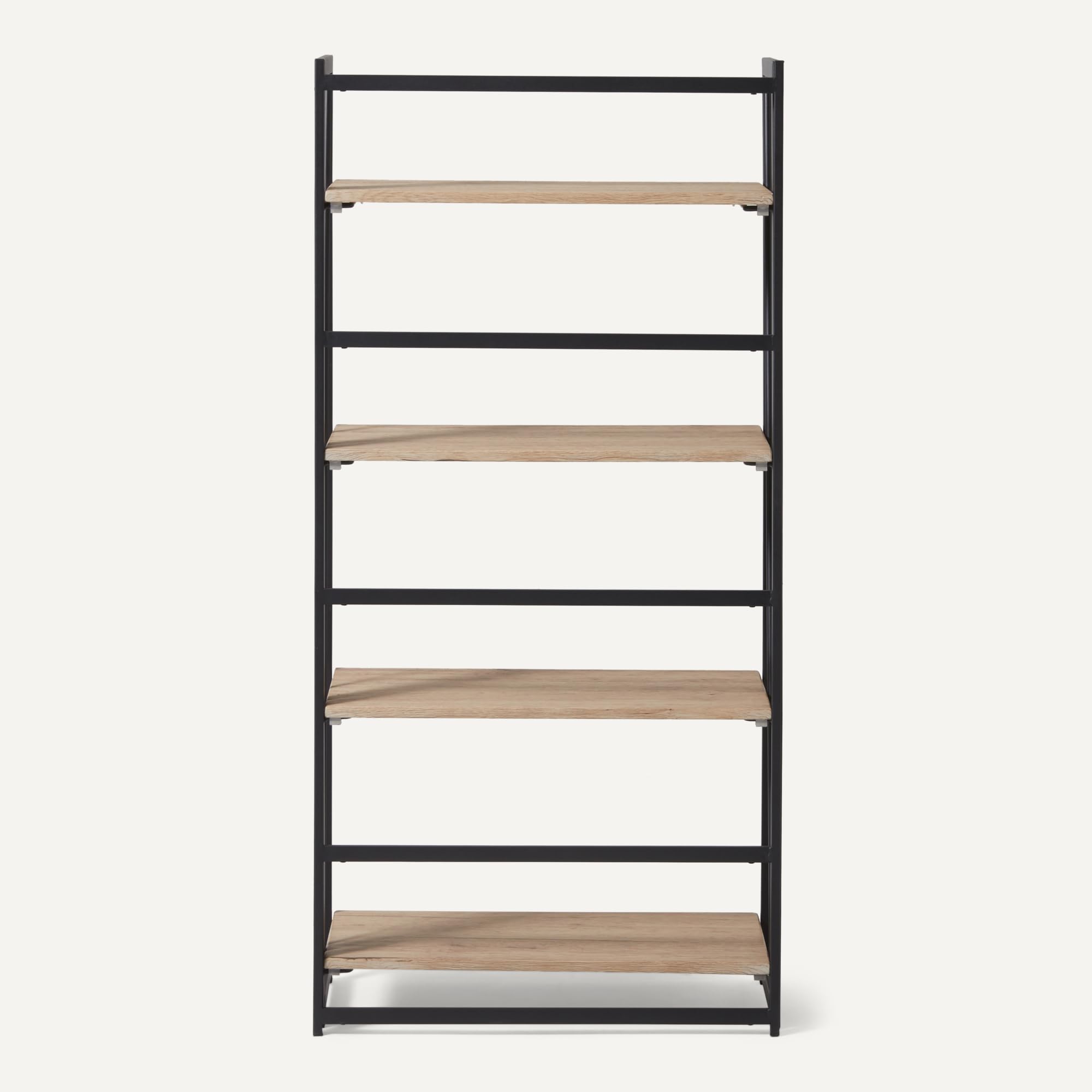Amazon Basics - Libreria Pieghevole, Struttura in Metallo, 4 Ripiani in Legno, Soggiorno, Camera da Letto, Ufficio in Casa, Facile da Montare, Rovere, 29,5cm x 60cm x 125cm