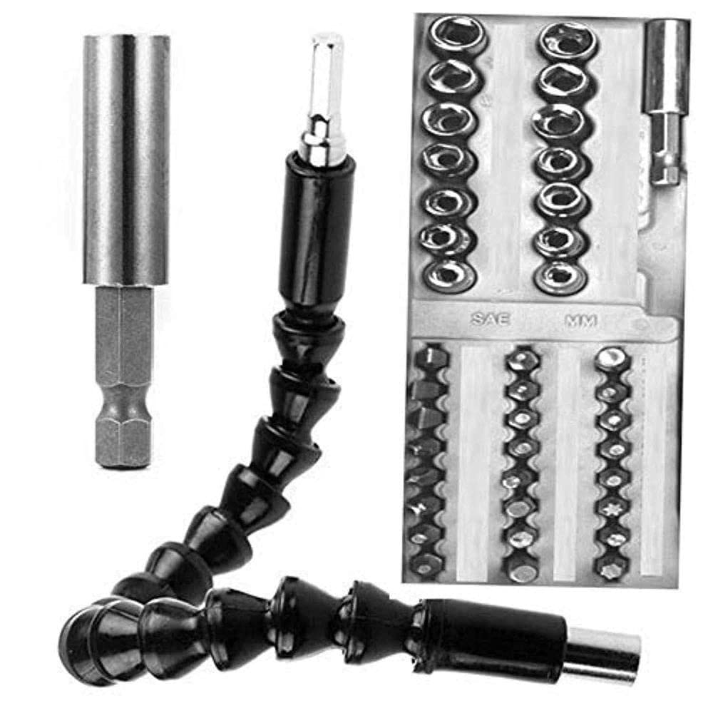 Diy Crafts 11102 10140 Flexible Holder Drill 30cm Shaft, Bits, Extension Socket Drill Bit Holder 1/4" Hex Assortment Set, Multicolor