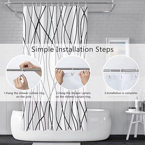 Miniatura 129 de Cortina de ducha pequeña a rayas gris claro degradado para baño, 36 x 72 pulgadas, juego de cortina de ducha geométrica para cabina de RV con Gris