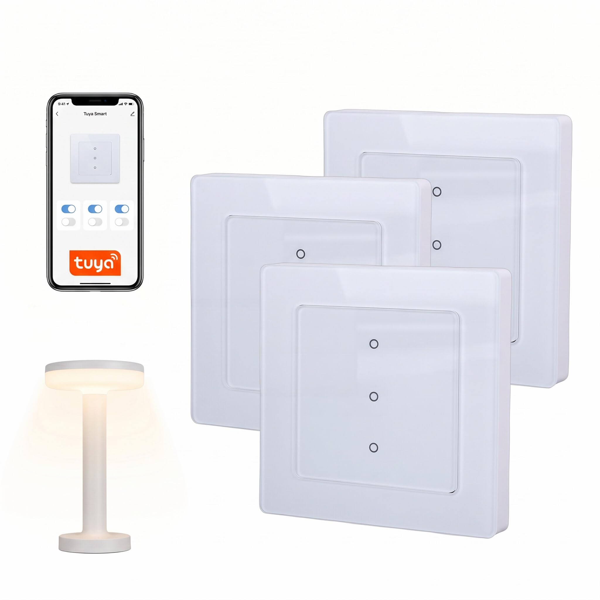 3er-Pack WLAN Smart 3-Fach Touch-Lichtschalter mit Glas & LED-Anzeige, Neutralleiter erforderlich, Smart Life App, kompatibel mit Alexa & Google Home