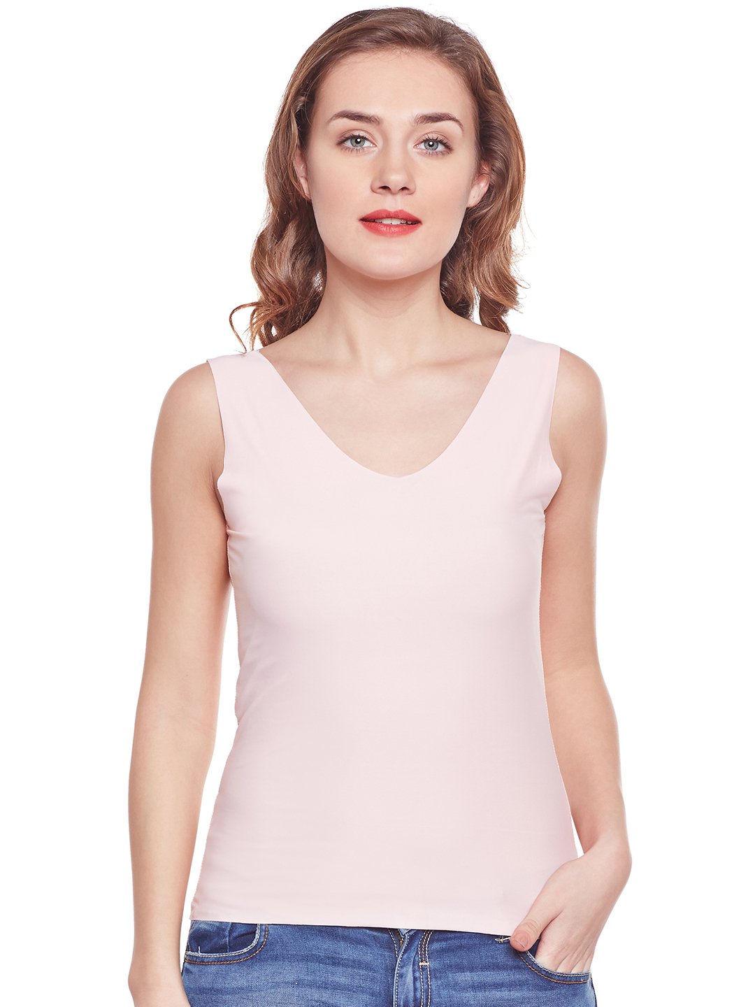 CAMEY Women's Girl's Cotton Spaghetti Tank Top Slips Under Dress (GS18_Peach)