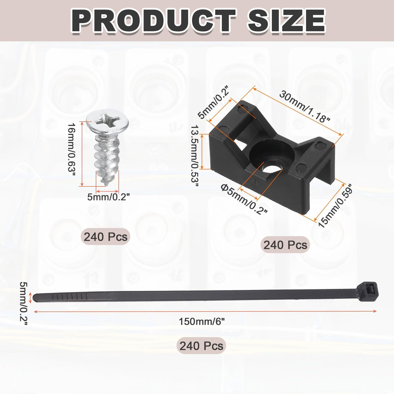 QUARKZMAN 240pcs Supporti A Sella Per Fascette Da 30mm Con Fascette Da 150mm E Viti Autofilettanti M5, Set Di Supporti Organizzatori Per Cavi, Nero