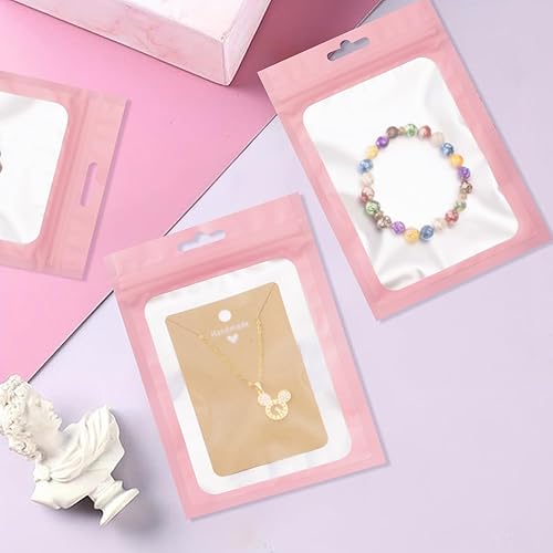 Miniatura 6 de Joycraft 100 bolsas de Mylar de 4 x 6 pulgadas, cremallera resellable, plástico rosa mate con ventana transparente, bonitas bolsas pequeñas para