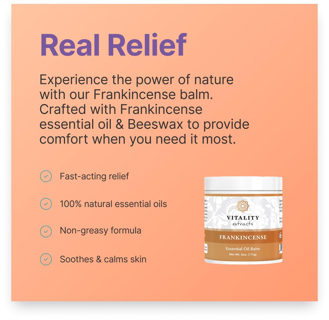 Vitality Extracts Frankincense Balm - 6oz, Boswellia Serrata, Beeswax, Olive Oil, Moisturizer for Dry, Cracked Skin, All Skin Types