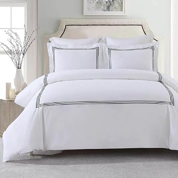 Royal Tradition 3pc Percale Duvet Cover Set King/Calking, Black Adeline Embroidered Comforter Cover with Pillow Shams
