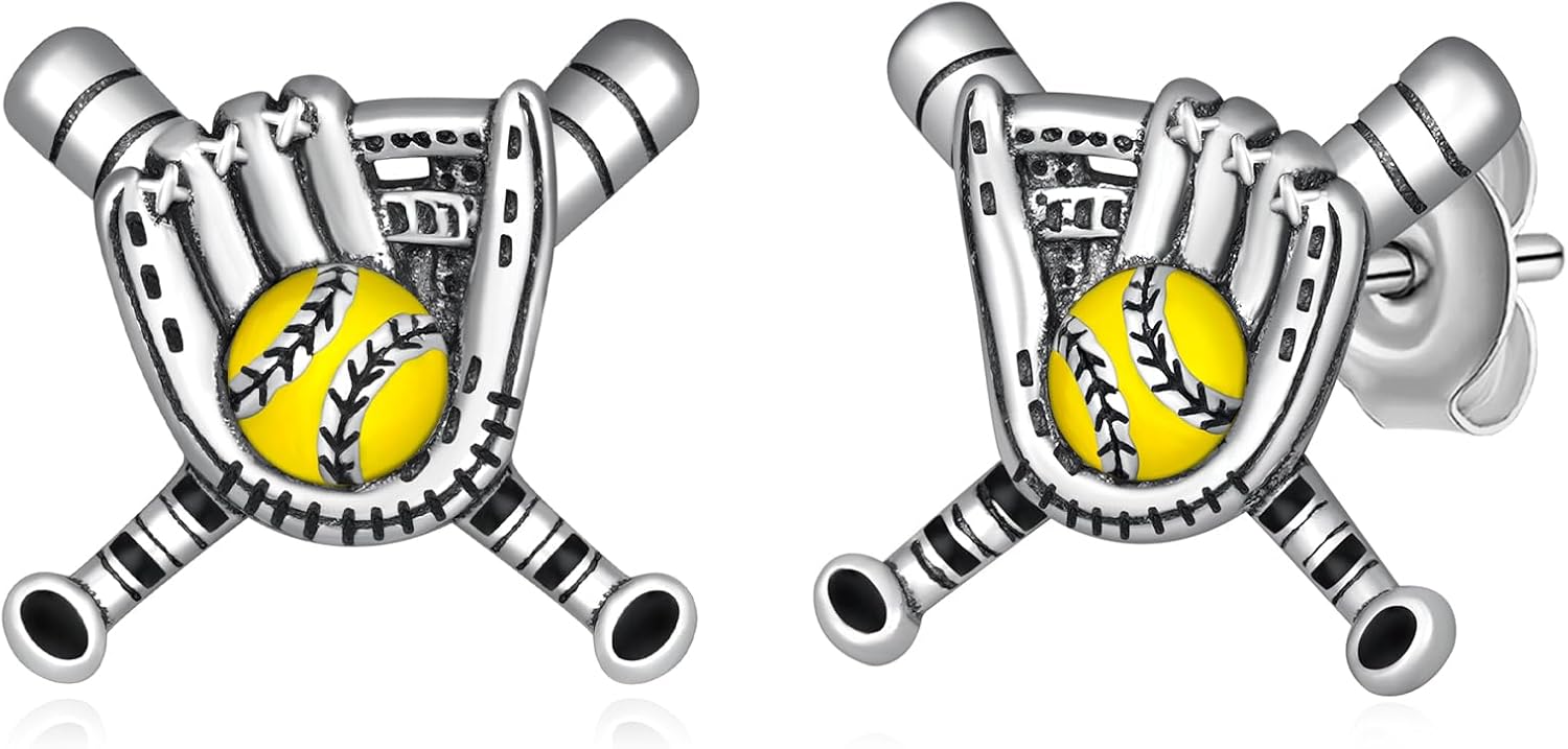 Hockey/Baseball/Tennis/Volleyball/Golf/Soccer/Softball/Bowling/Lacrosse Earrings S925 Sterling Silver Sports Stud Earrings Jewelry Gifts for Women