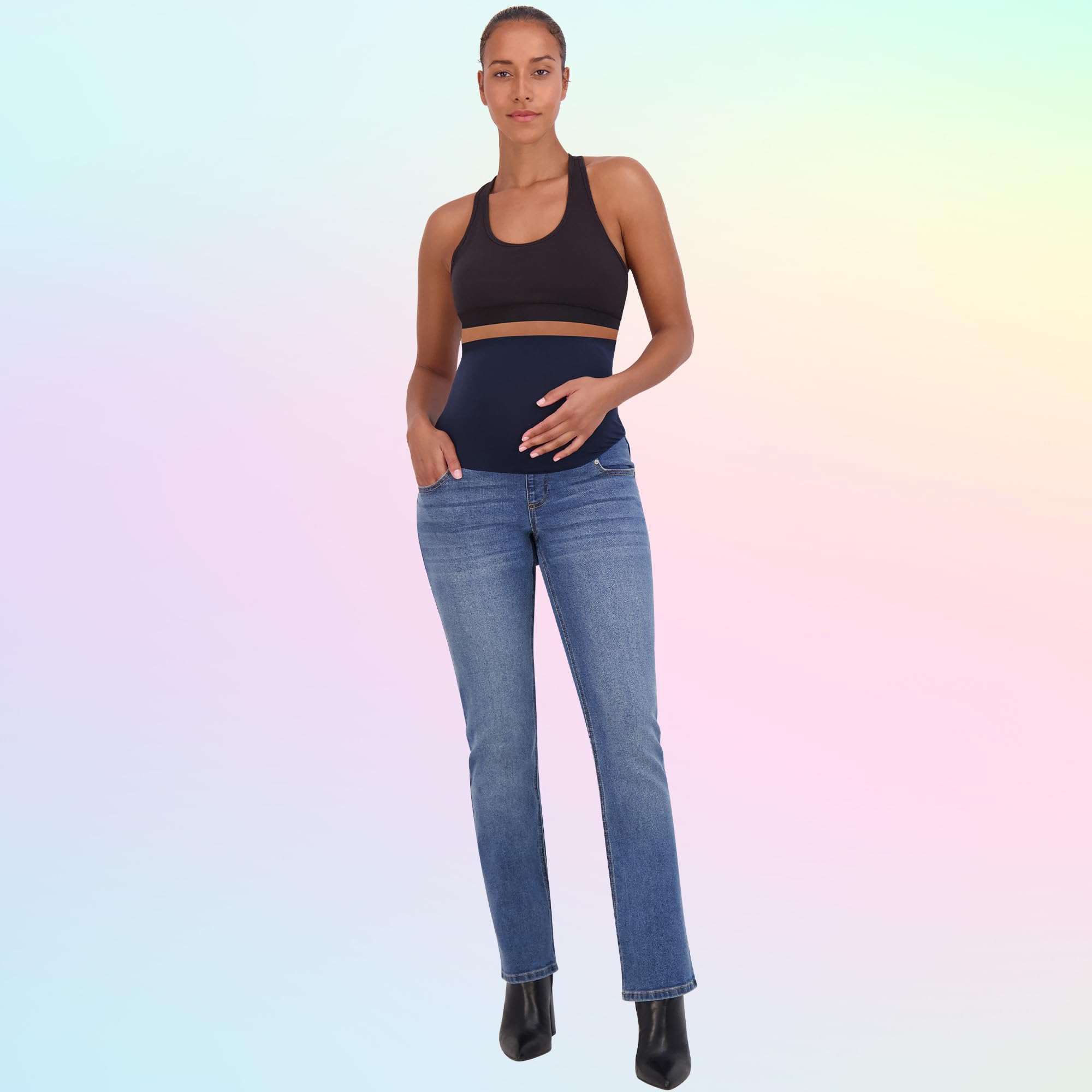 Savi Parker Damen Umstandsjeans Bootcut mit Taschen - Schwangerschaft Must Haves Umstandsjeans über dem Bauch - 82,5 cm Schrittlänge