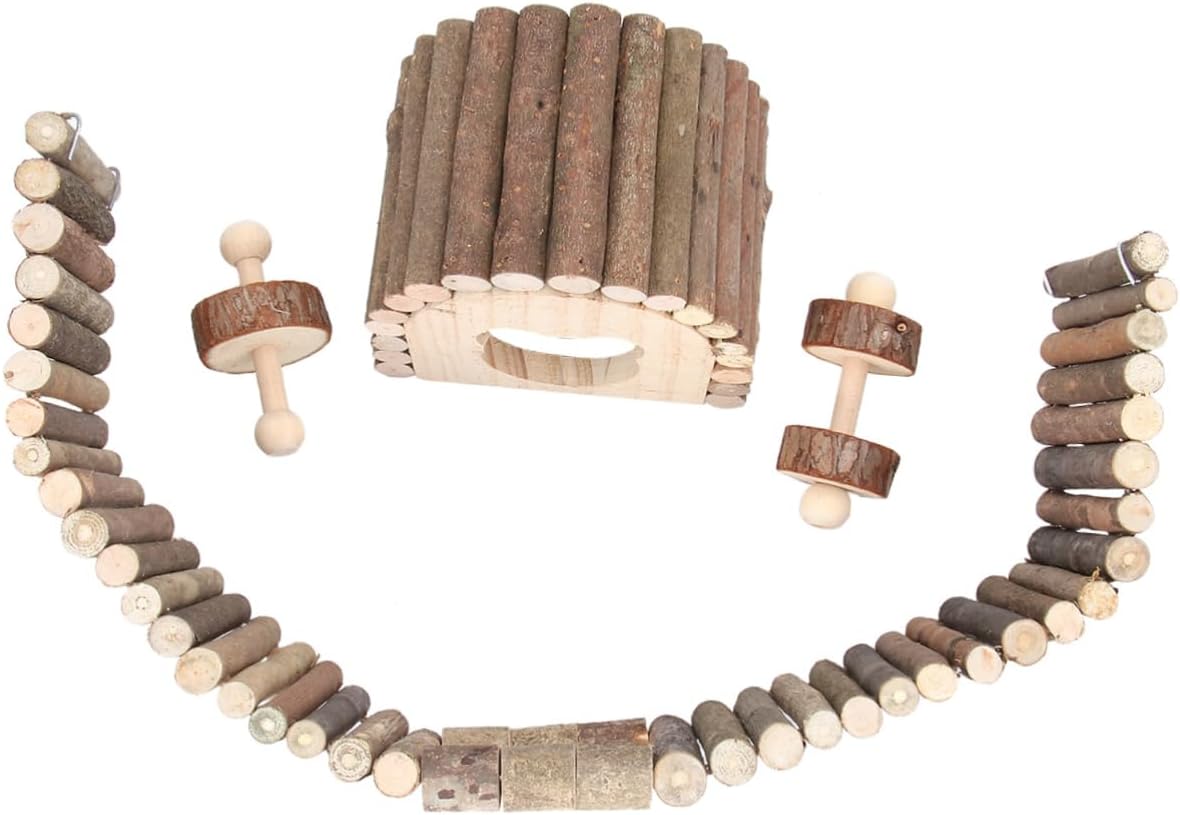 VICASKY Wooden PET Toy Set 6-Piece Garden Chewing Grinding Teeth Fence for Hamsters Guinea Pigs and Small Animals Playground