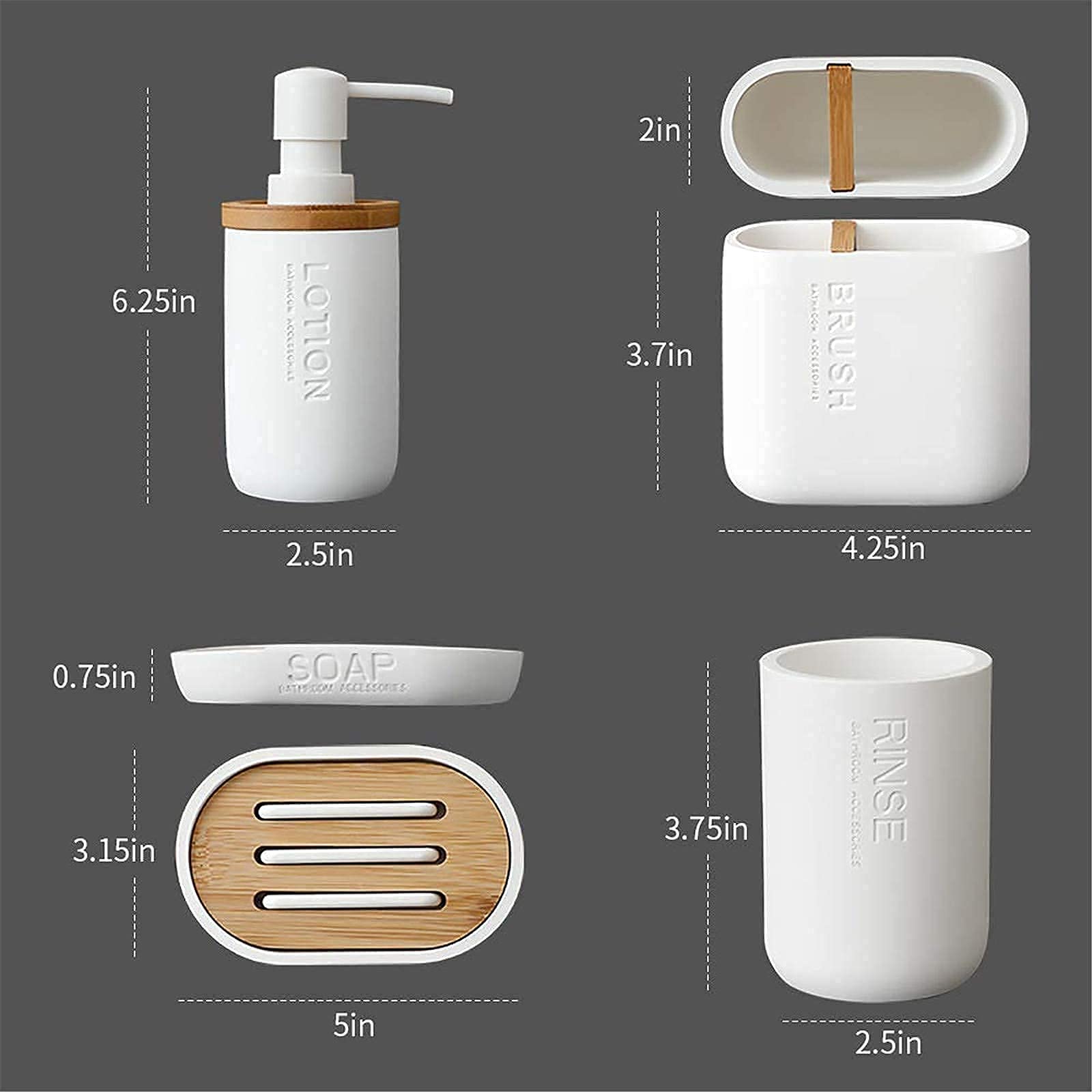 Juego de dispensador de jabón de bambú ZhanWang, Que Incluye un dispensador de jabón Decorativo con Accesorios de Madera y bambú (Blanco)
