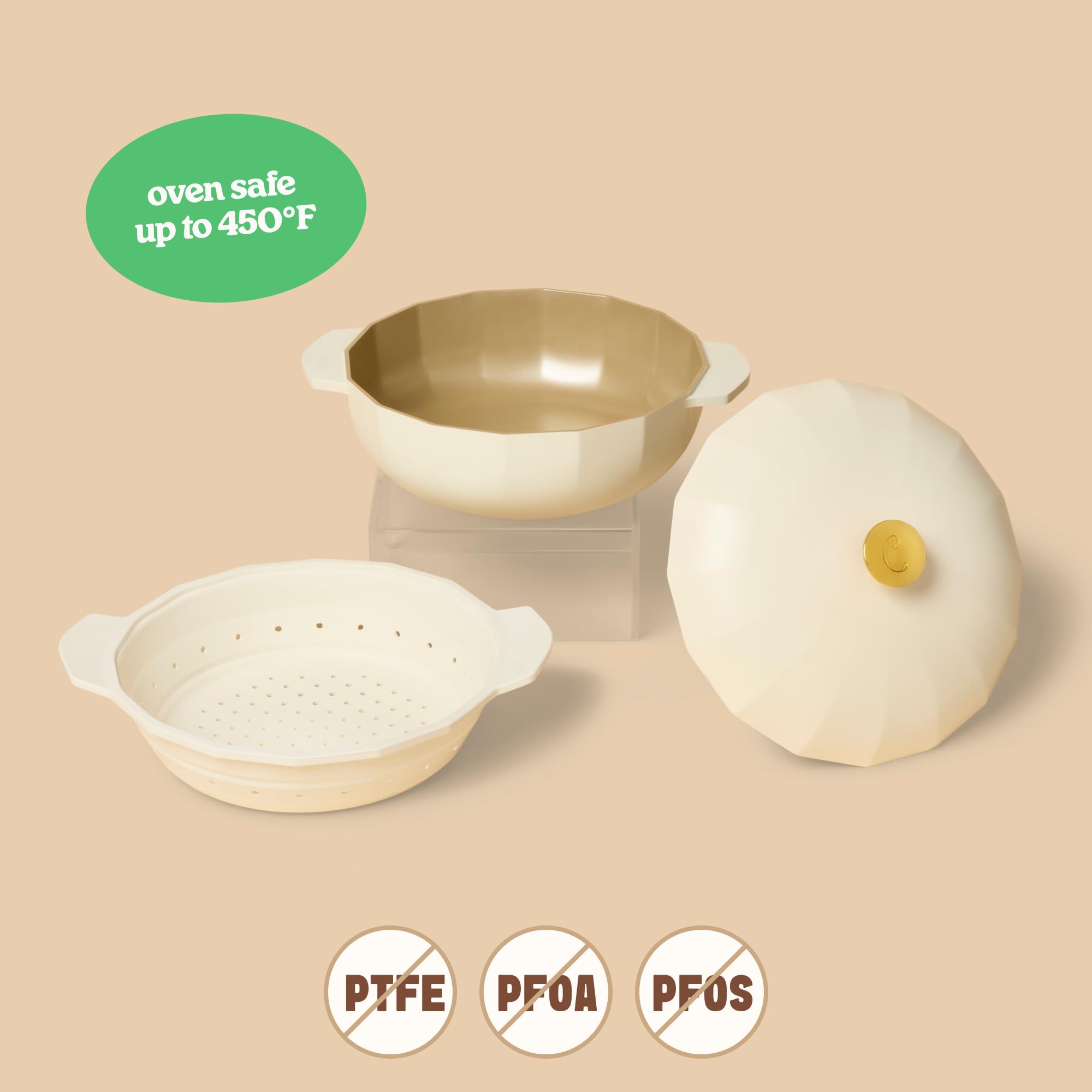 Cravings by Chrissy Teigen The Perfect Pan Dutch Oven with Lid 5.3 Quart, Matte Enamel Finish, Stainless Steel Knob, Steamer Basket Included, Oven Safe up to 450°F
