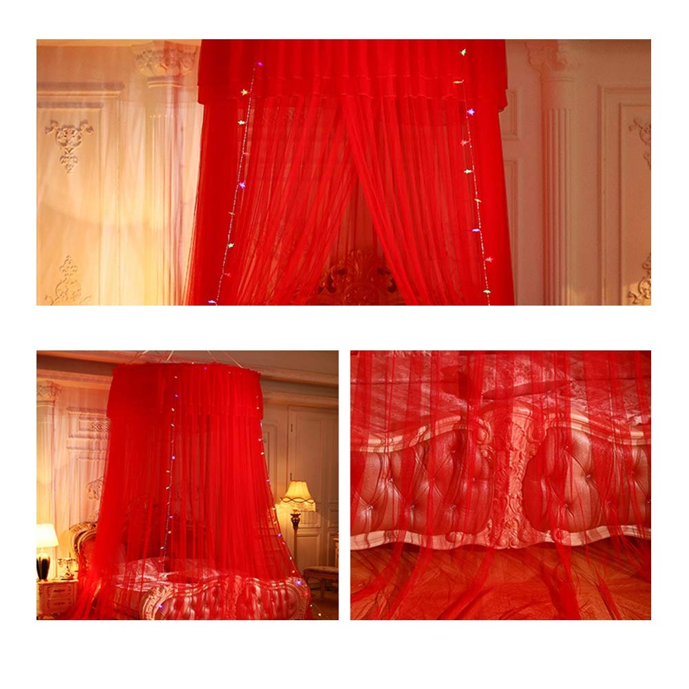 Mosquitera con dosel para cama, diseño romántico de cúpula redonda con volantes dobles para camas King, Queen, matrimonial, individual, ideal para habitaciones temáticas de princesas