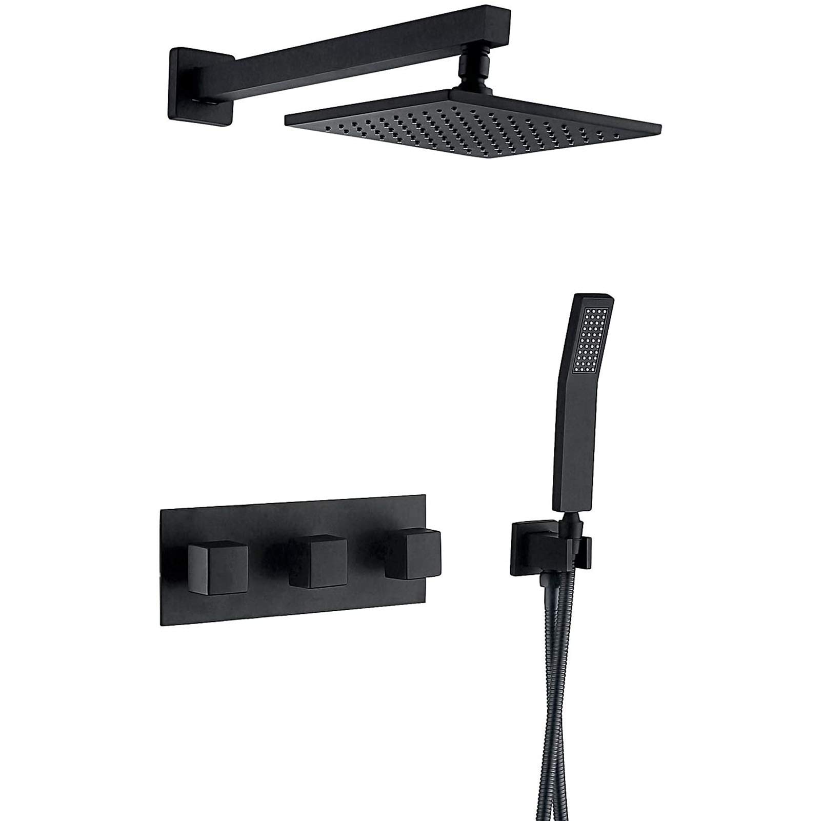 GLJTUO Shower system, Black Shower System, 8inch Rainfall Shower Head, Brass Wall Mounted Shower Faucet with Handheld Shower, Luxury Rain Mixer Shower Combo Set