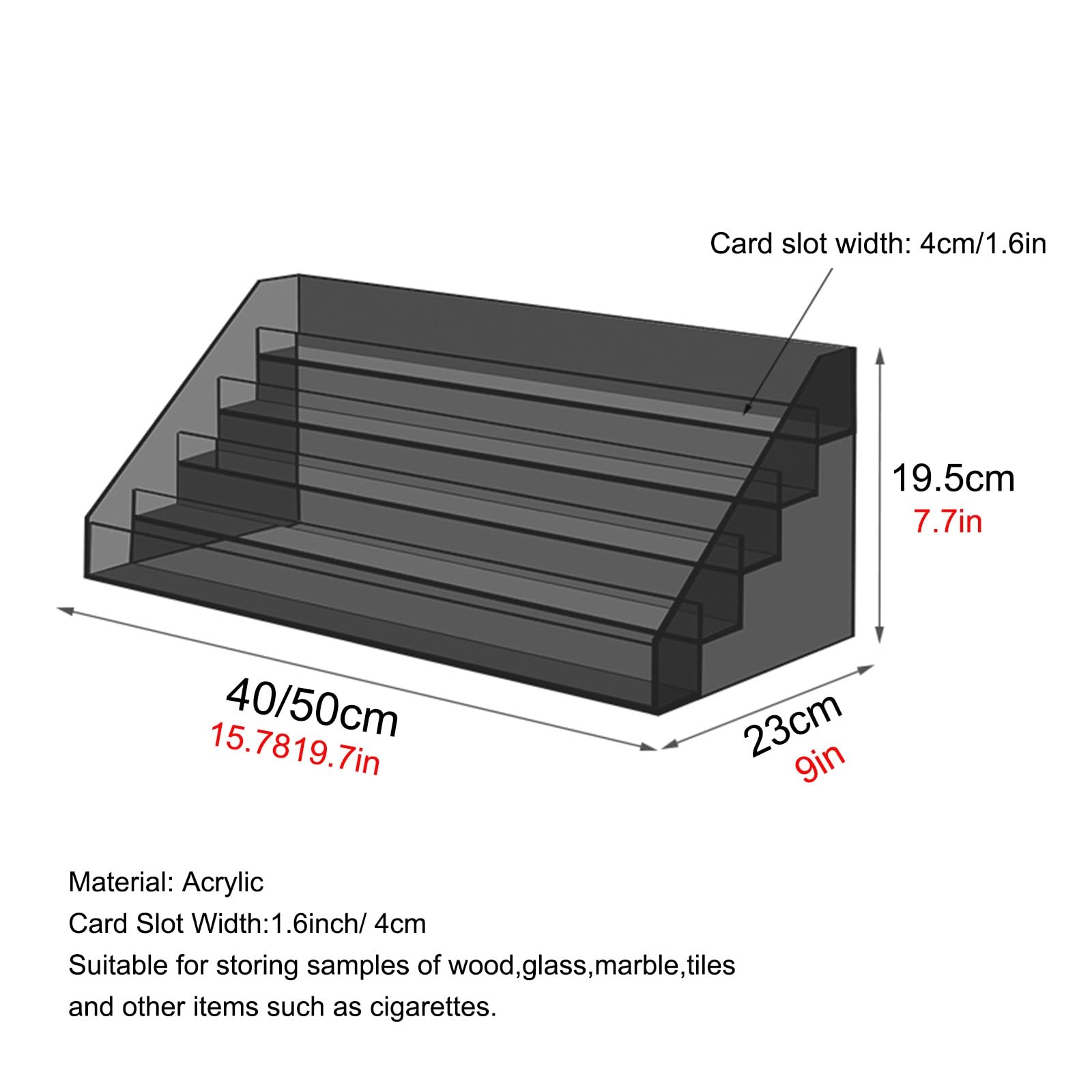 HXFAAFXH 5-Tier Display Stand for Tiles,Acrylic Format Marble Slab Display Stand,Ceramic Sample Holder for Display Bulk,Multi-Layer Convenient Storage Display Stand(Black,40X23X19.5CM)