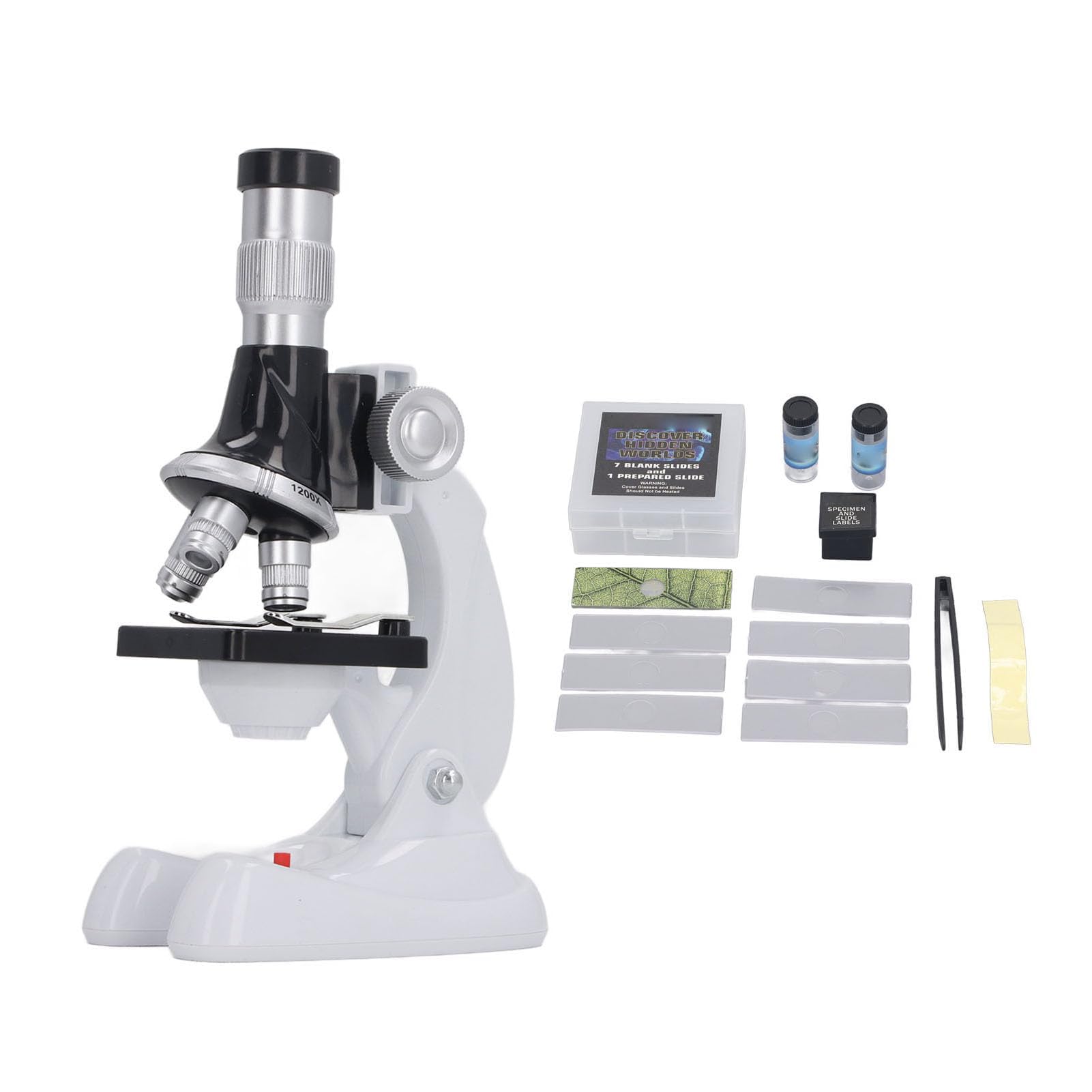 Microscopio per Bambini, Ingrandimento 100X 600X 1200X con 3 Lenti Obiettivo Microscopio Scientifico Giocattolo Educativo for Bambini Adulti Scuola Casa Laboratorio