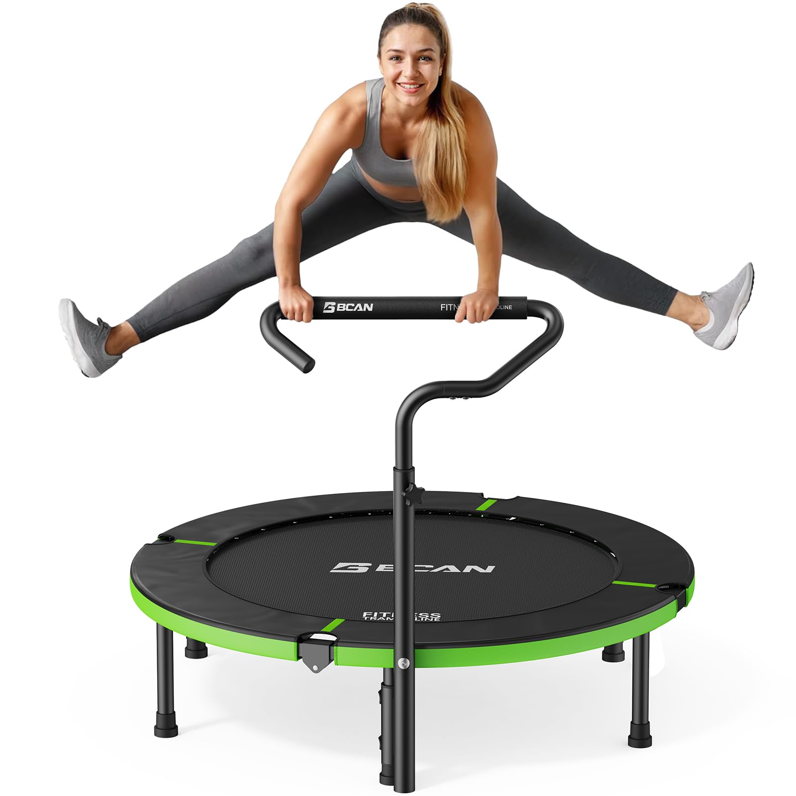 BCAN 40" Foldable Mini Trampoline, Rebounder Trampoline for Adults, T Shape Adjustable Foam Handle, Exercise Rebounder for Adults Indoor/Garden Workout, Max Load 330lbs