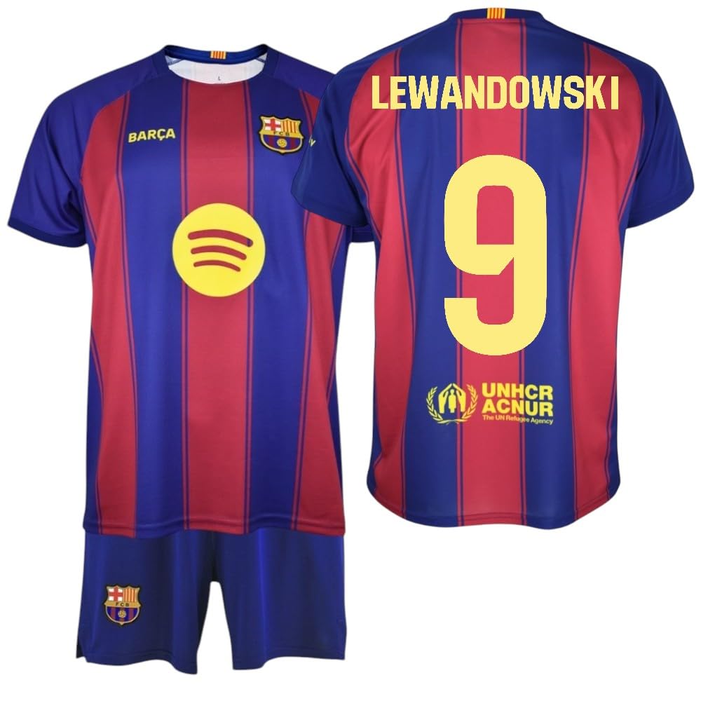 FCB FC Barcelona Children's Kit 9 Lewandowski Home Kit 25/26 Official Replica – Children's Set with T-Shirt and Trousers