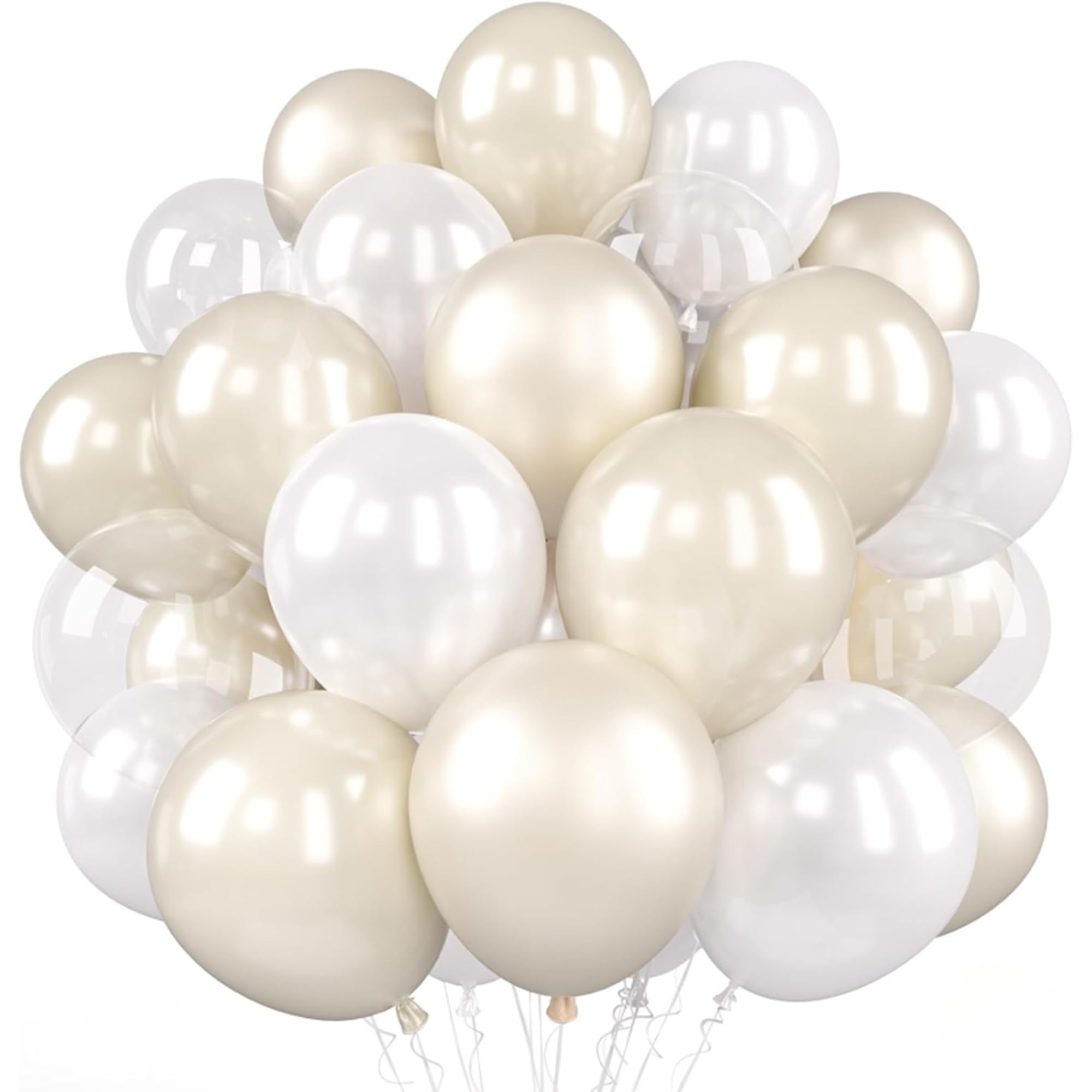 62 pcs Pearl White Balloons, Cream and Sand White Latex Balloons