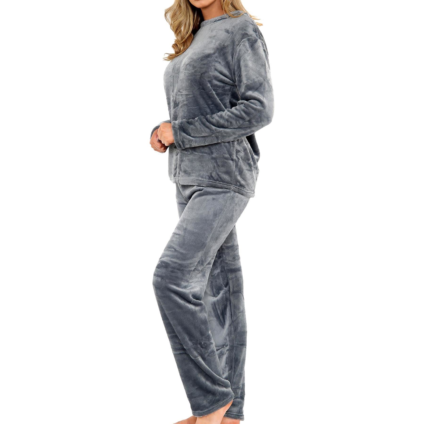 A2Z Femmes Pyjamas Doux Chaud Polaire Twosie Adultes Crew Col Longue Manches Pyjamas 2 pièces Cadeau Ensemble Taille 8-10,12-14,16-18,20-22