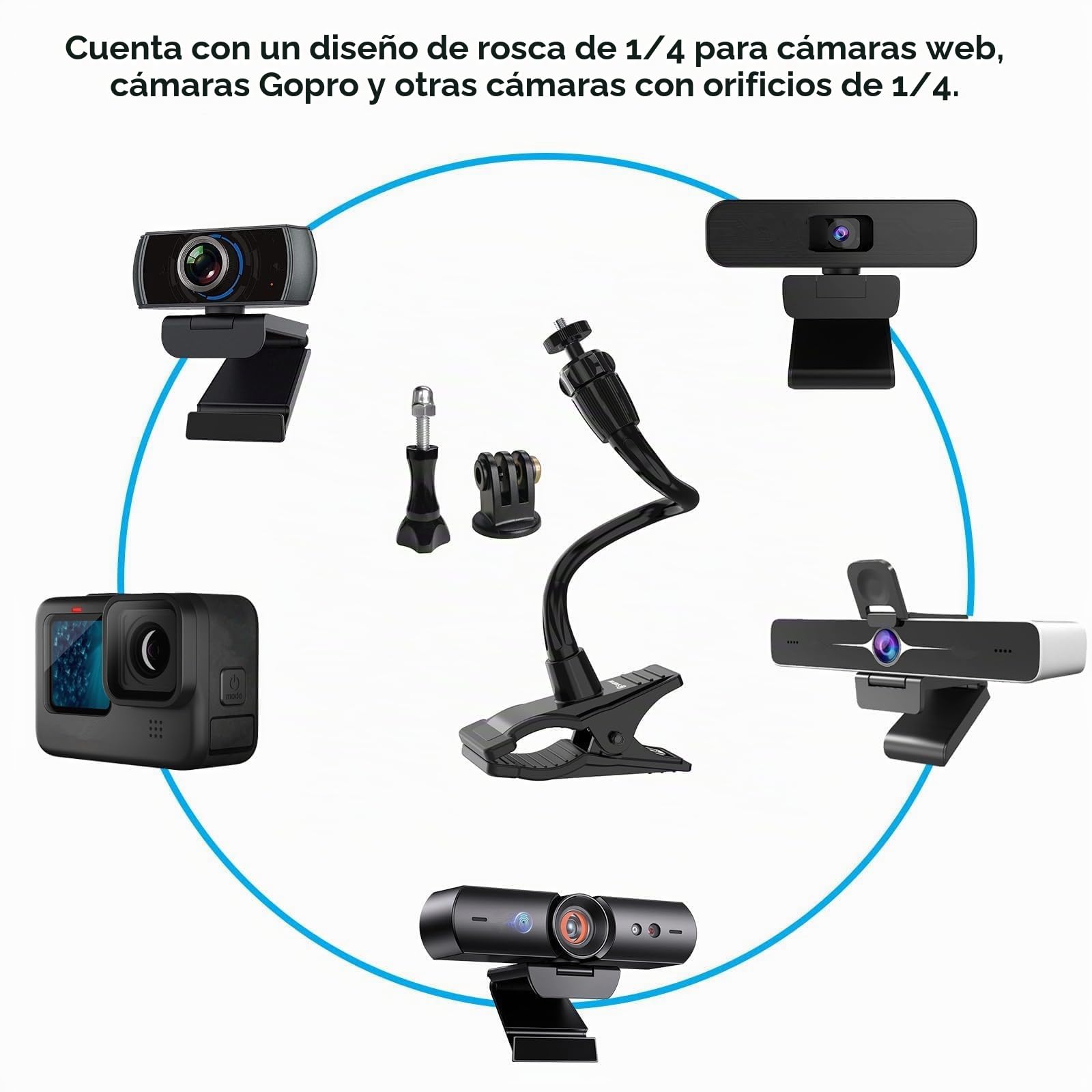 Smatree webcam Mount Flexible Gooseneck Stand para NexiGo N660P, N680P, N930E, N940P, N950P, N960P, N980P y Otros Dispositivos con Rosca de 1/4" (webcam no incluida)