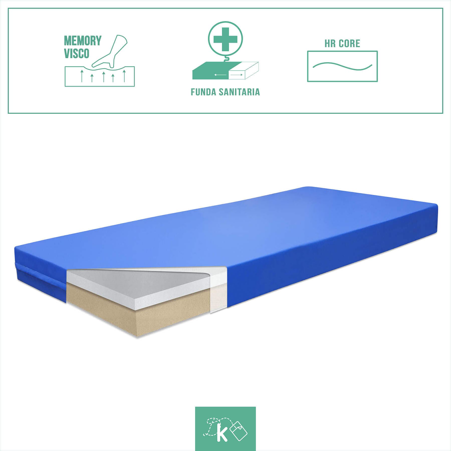 Dreaming Kamahaus Colchón Geriátrico | 10cm HR + 5cm Viscoelástica | Sanitario | Hospitalario Articulado | Funda impermeable e ignífuga | 135 x 190 cm | Altura ±15 cm