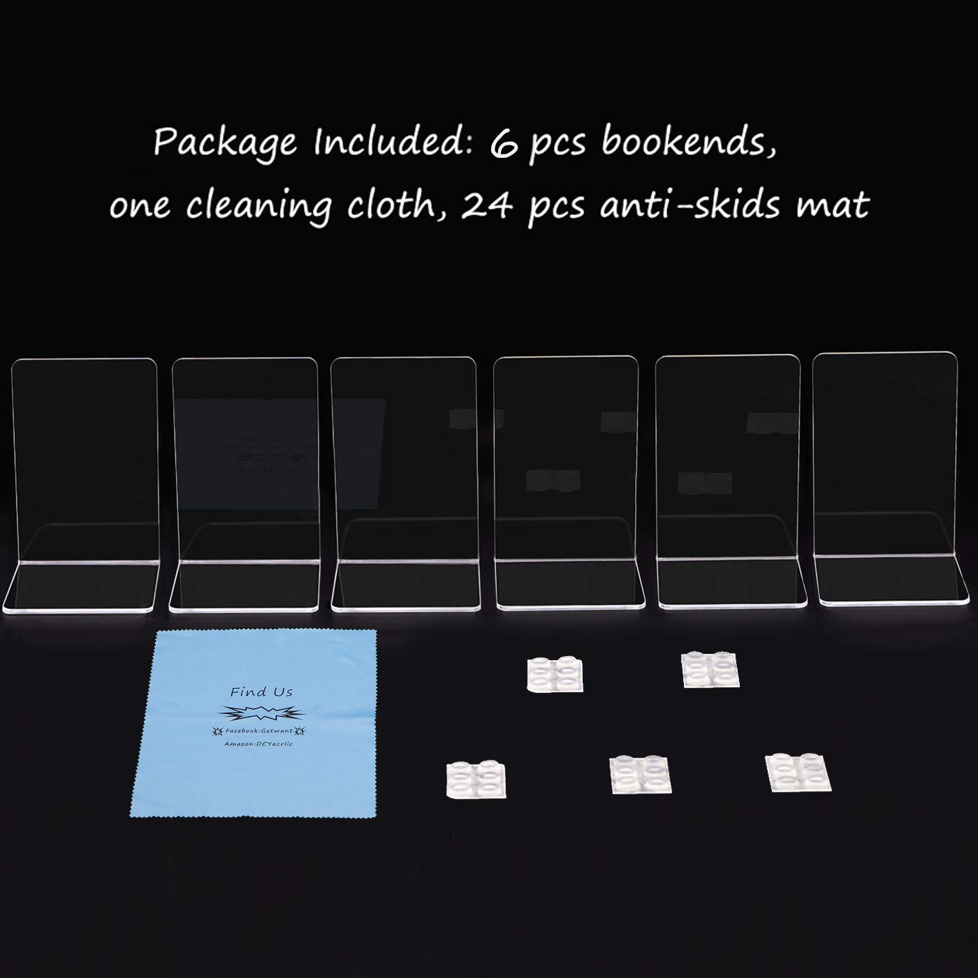 Decorative Book Ends and Acrylic Bookends, 6 Pack Clear Acrylic Non Skid Bookend Supports for Heavy Books/Movies/CDs/Video Games,Modern Invisible in Desk, Office, School and Home 1